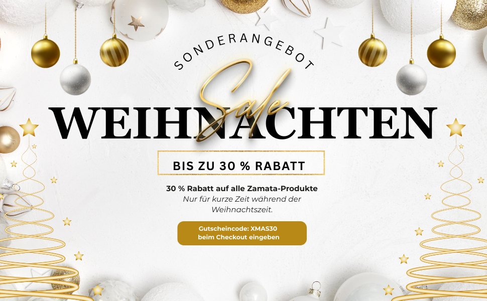 Weihnachtsaktion bei Zamata - 30% Rabatt auf Alle Produkte - Gutscheincode XMAS30